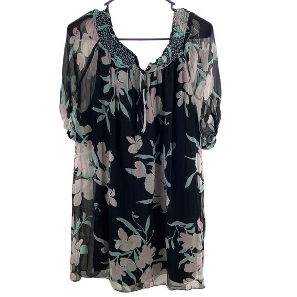 Anthropologie Maeve XS Paola Silk Floral Mini Dress Black Flowy Long Sleeve Boho - Picture 6 of 12